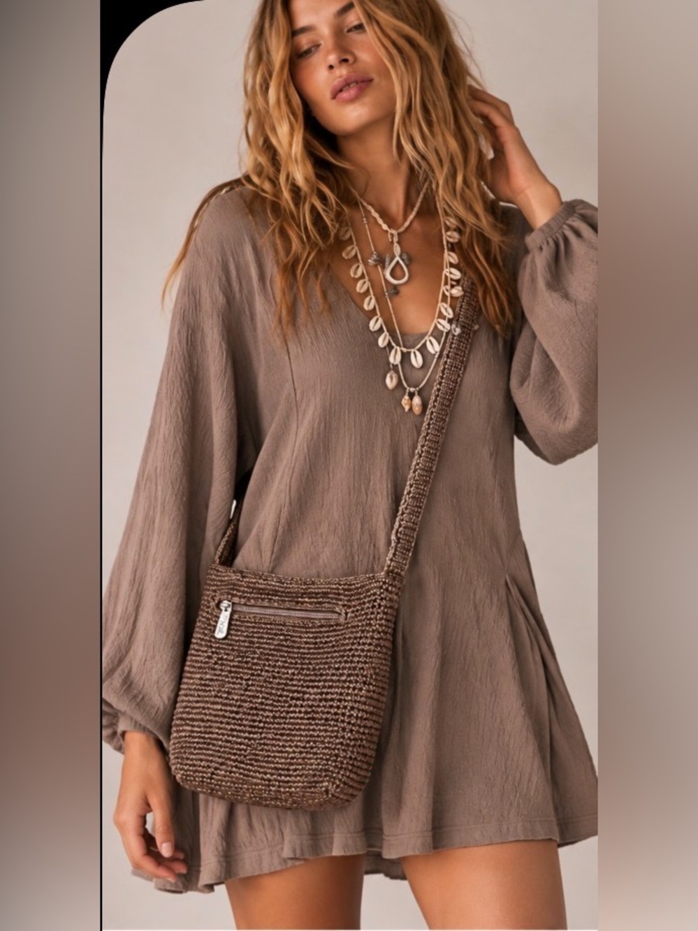 The Sak Brown Woven Crossbody Bag
